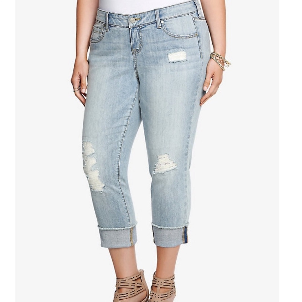 Torrid Size 12 Lace Underlay Crop Boyfriend Jeans